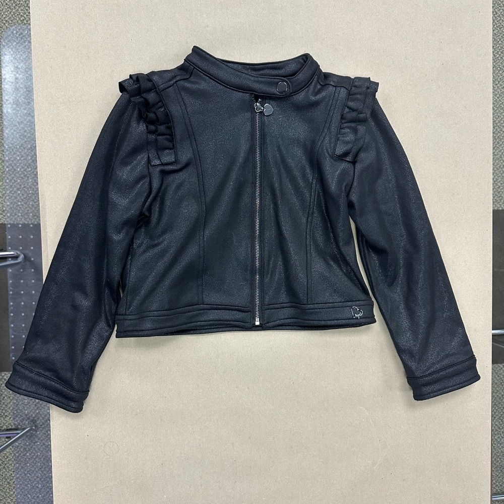SALE Mommy & Me Mayoral Black Kids Moto Jacket with Ruffle Accents